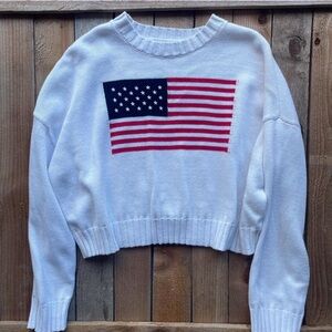 moon & madison White Sweater with American Flag Design